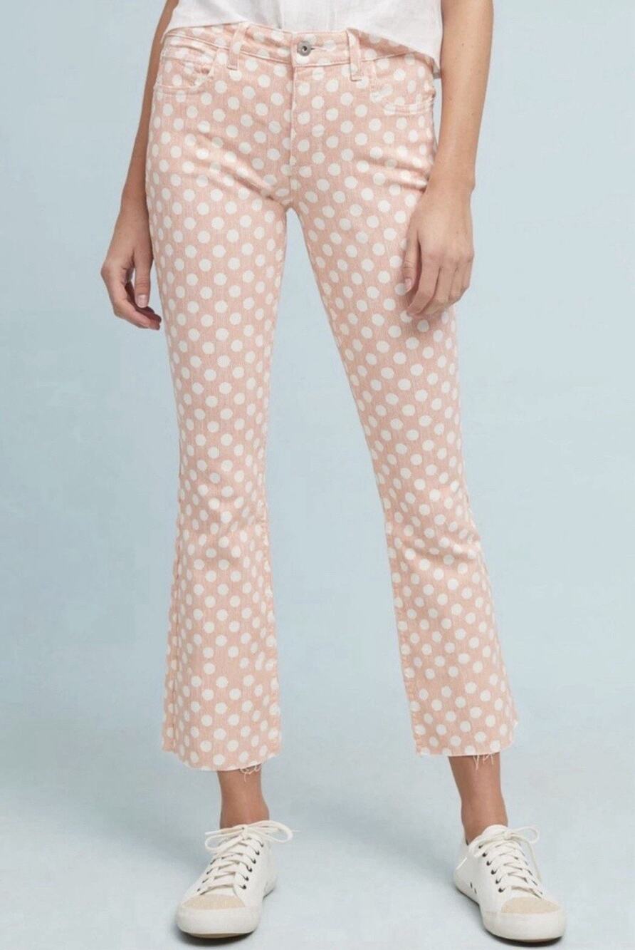 Pilcro and The Letterpress Jeans Pants Womens 27 Blush Bootcut Raw Hem Polka Dot